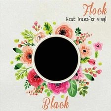 Flock Heat Transfer Vinyl BLACK HTV T-Shirt 20" Roll Iron On Heat Press