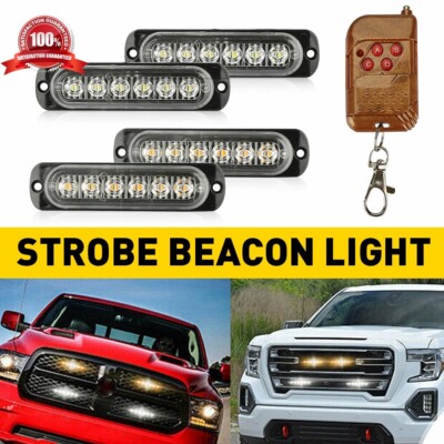 4X LED Flashing Strobe Grille Light Light Head Amber/White For Tow Truck Trailer