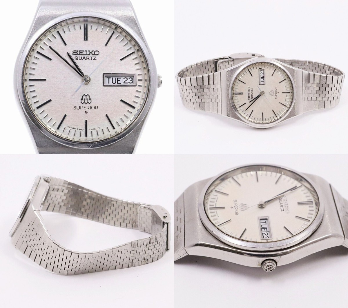 Vintage Seiko Superior 9983-8000 Silver Day Date Twin Qz