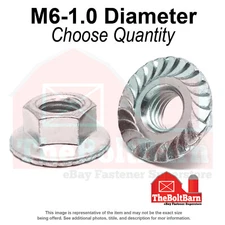 M6-1.0 Class 8 Serrated Hex Flange Nuts Zinc Clear Coarse Thread (Pick Qty)