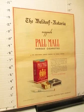newspaper ad 1940 PALL MALL cigarette tobacco matchbox Waldorf Astoria NYSN 