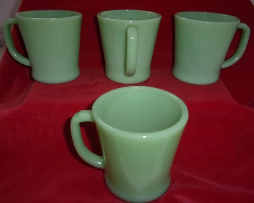 Fire King Anchor Hocking Jadeite green vintage D handle coffee mugs 4 pc EUC