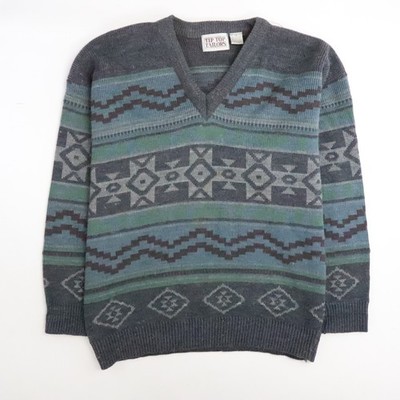 Vintage Tip Top Tailors V-Neck Sweater Size Medium Western Aztec