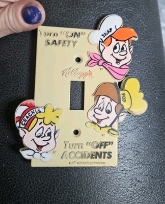 1990 Vintage Kellogg's Cereal,  Snap, Crackle & Pop ~Light Switch Cover, Used