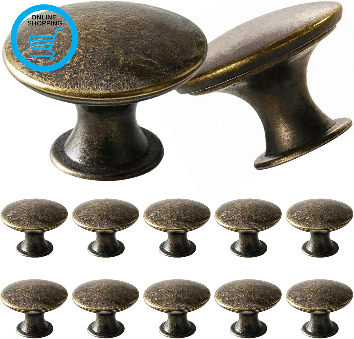 12PCS Vintage Cabinet Knobs, 30Mm round Zinc Alloy Drawer Handles, Antique Style