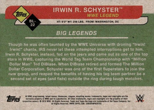 Irwin R. Schyster 2018 Topps WWE Heritage - Big Legends #BL-22 - - Picture 2 of 2