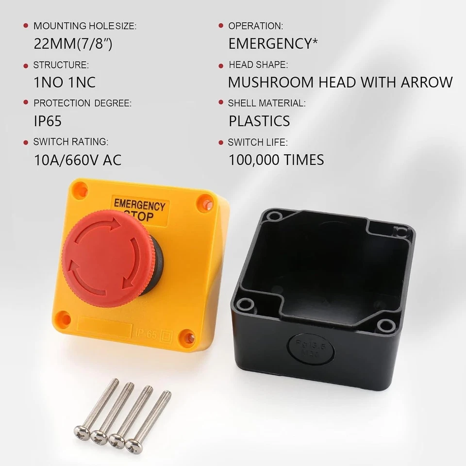 Red Emergency Stop Switch 10PCS - Weatherproof Push Button - Image 4 of 4