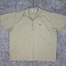 Ben Davis Shirt Mens 3XL Beige Khaki Short Sleeve 1/2 Half Zip Heavy Work Skater