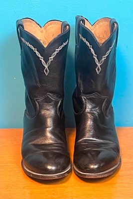 Justin Vtg Boots Black Leather Western Cowboy Boots with White Stitching USA Vintage Justin Boots - Etsy main image 4