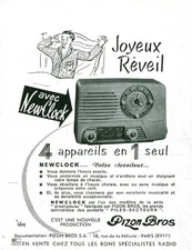 Publicité ancienne réveil NewClock Pizon Bros issue de magazine 1954