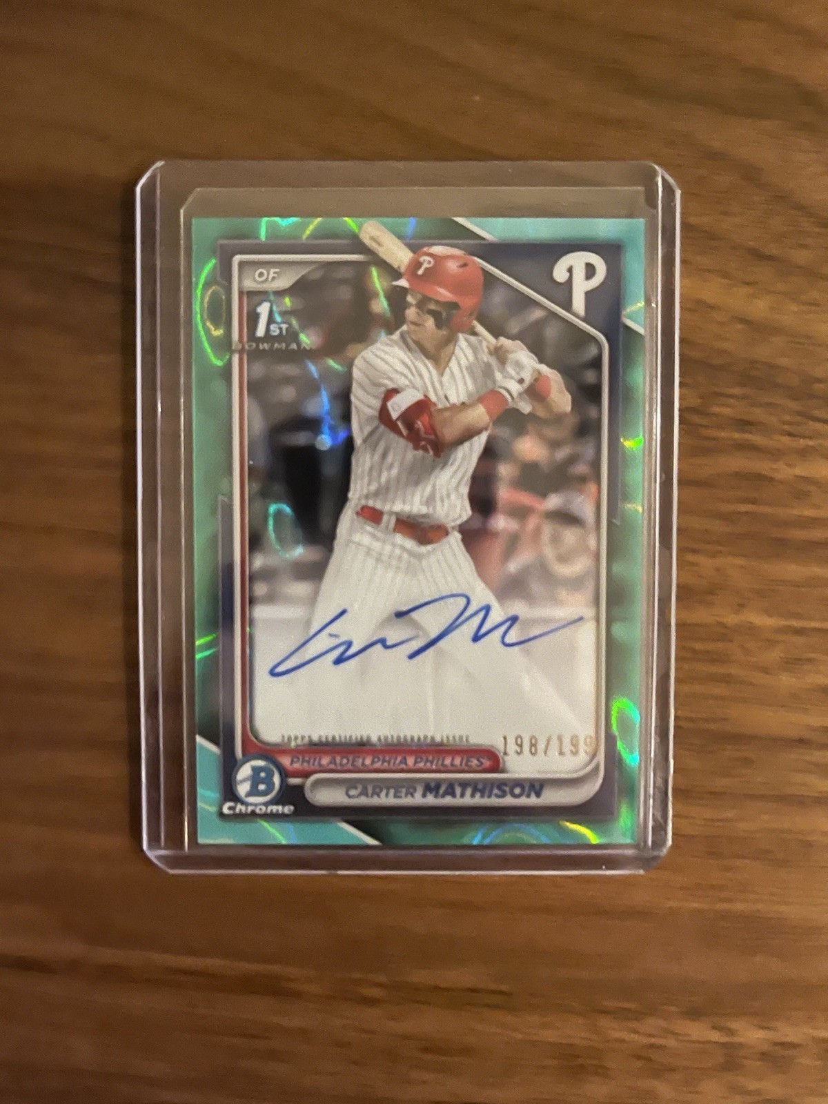 2024 Bowman Draft Chrome Carter Mathison 1st Prospect Auto Aqua Lava /199