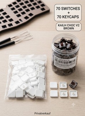 70x Kailh Choc V2 Switches Brown Low Profile + 70x YMDK Blank Keycaps PBT