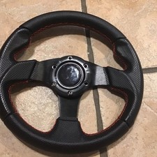 Spec D Sw-106rs Racing Steering Wheel 320mm Black Leather W Red Stitching