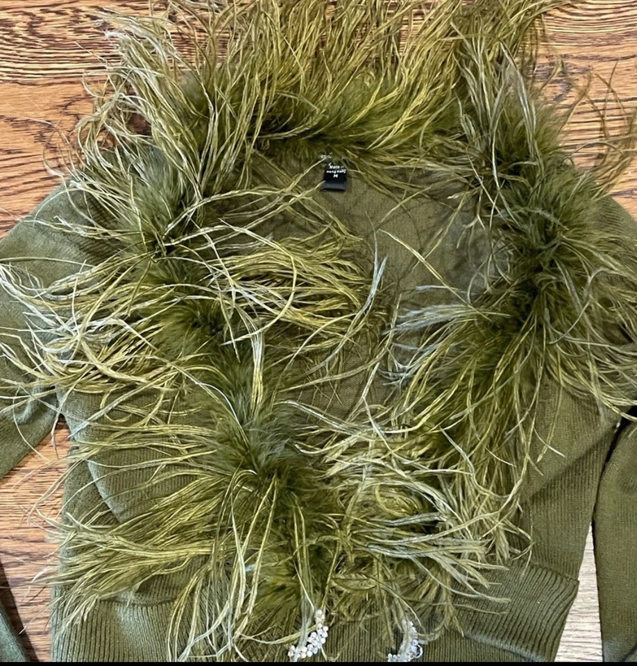 Rare  Vintage Betsey Johnson Cardigan with Ostrich Feathers And Rhinestone Clip. - Image 2 of 4