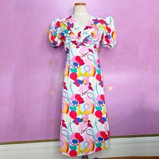 Glamorous Care X Free People Midi Dress Women’s 6 Abstract Print Puff Shoulder