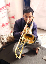 TROMBONE 3 VALVE OF PURE BRASS METAL IN GOLDEN POLISH CUSHION BOX FREE SHIPPING