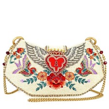 Mary Frances Keepsake Beaded Crossbody Handbag Clutch Heart  Bird-Themed Eve...