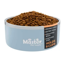 Stainless Steel Large Double Wall Dog Bowl with Anti Skid Base - Glacier Blue