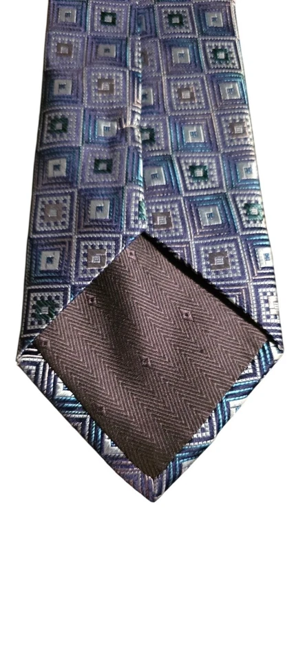 Vintage Tie Stacy Adams 100% Silk Handmade Geometric Square Blue & Silver - Image 4 of 4