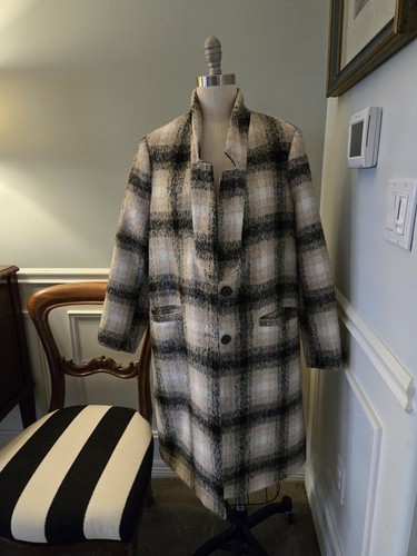Old Navy Damen Oversized Soft-Brushed Karo Mantel schwarz beige weiß Gr. L - Bild 4 von 7