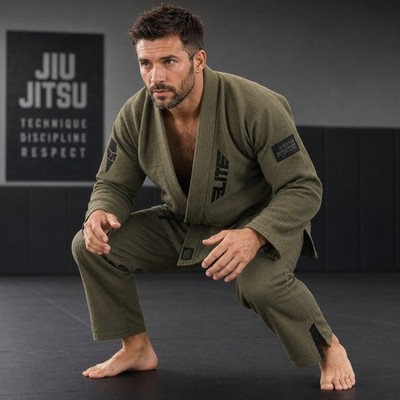 Elite Sports BJJ Gi Jacket Mens A1 Olive Green Technical Fightwear Pearl Weave