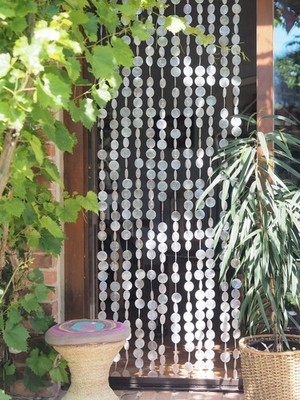 Exotischer Muschelvorhang aus Capiz, Windspiel, Raumteiler, Türvorhang, Wandde