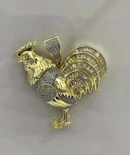 3.5 Ct Round Cut Moissanite Men's Rooster Custom Pendant 14K Yellow Gold Plated - Image 4 of 4