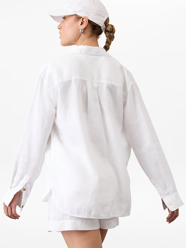 Athleta XS Retreat Linen Top, Calla Lily White Shirt Airy Button Blouse NWT NEW - Picture 4 of 8
