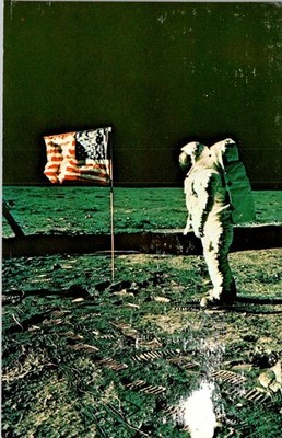 Apollo 11 Lunar Landing Postcard 1969 Buzz Aldrin Flag LM Eagle NASA Vintage