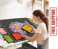 2000 Piece Foldable Tilting Puzzle Board with Drawers Felt Cover Portable Table