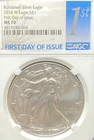 2018 W $1 BURNISHED AMERICAN SILVER EAGLE 1st DAY ISSUE NGC MS70 NO RESERVE