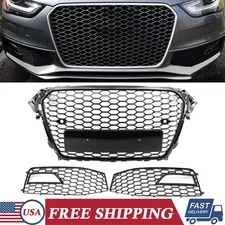 Honeycomb RS4 Style Front Grille+Fog Light Grille Covers For Audi A4 B8.5 13-16