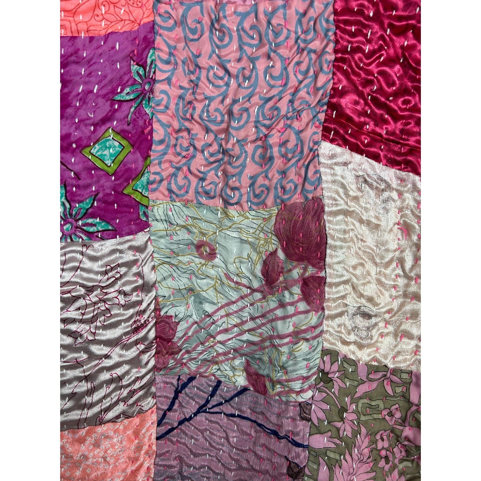 Vintage Boho Patchwork Reversible Jacket Pink Qui… - image 2