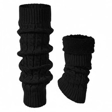 Winter Leg Warmers for Women Knit Long Leg Warmers Soft Slouch Knee High Black