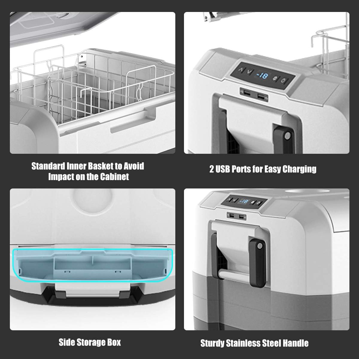 58-Quart Portable Car Refrigerator -14.8&deg;F to 50&deg;F for Travel & Home Use
