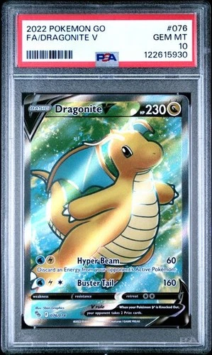 PSA 10 GEM MINT Dragonite V Pokemon GO Full Art Holo 2022 Pokemon 076/078
