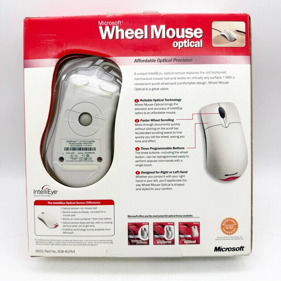 Microsoft Wheel Mouse Optical USB PS/2 - X08-40764 With Box - Image 2 of 3
