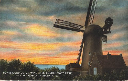 Sonnenuntergang alte holländische Windmühle Golden Gate Park San Francisco CA Postkarte