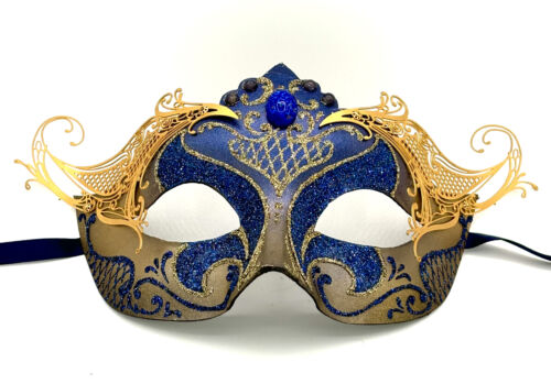 Venetian Mask - "Colombina" style in blue and gold - Halloween - Picture 2 of 9