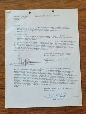DETROIT MOTOWN BERRY GORDY signed 1974 contract BINGO