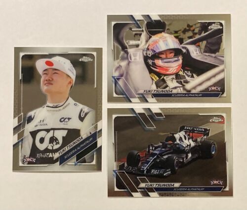 2021 Topps Chrome Formula 1 Yuki Tsunoda 3 card Lot Rookie Card RC F1 - 第 1/2 張圖片