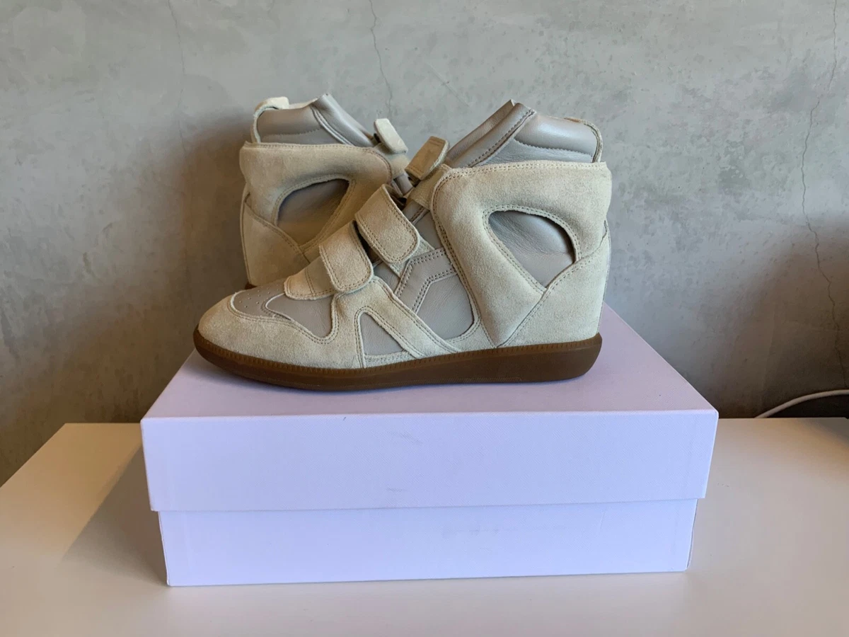 NEW Isabel Marant Buckee Suede and Leather Wedge Sneakers - US Size 8 Light Gray eBay