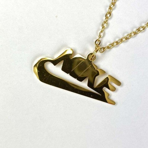 Gold Nike Necklace Spellout Swoosh Logo 