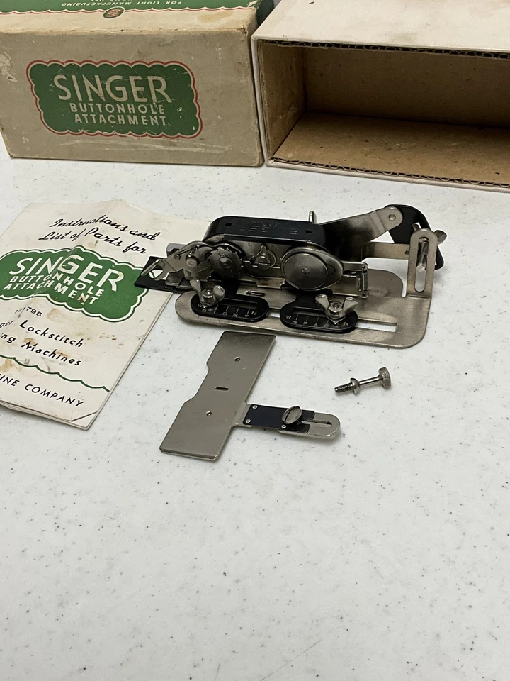 Vintage Singer Buttonholer Attachment No 121795 W/Screw and Manual - Image 2 of 4