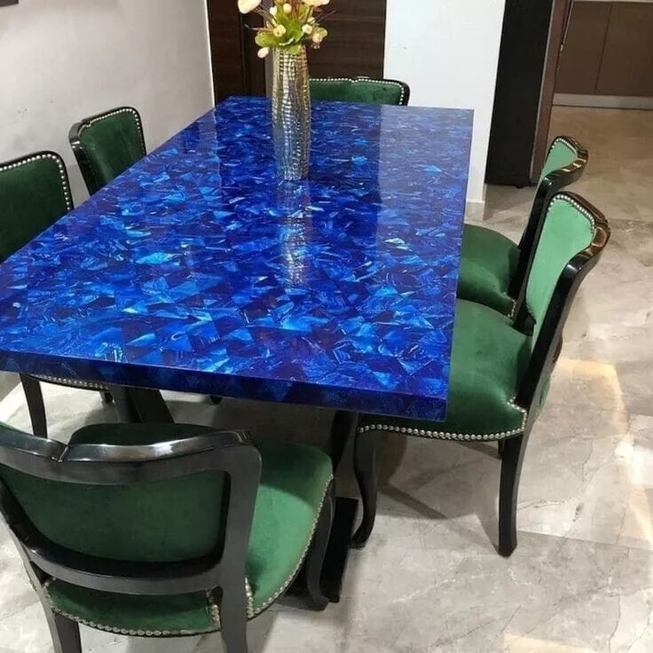 Lapis Lazuli stone dining table, unique blue coffee table
