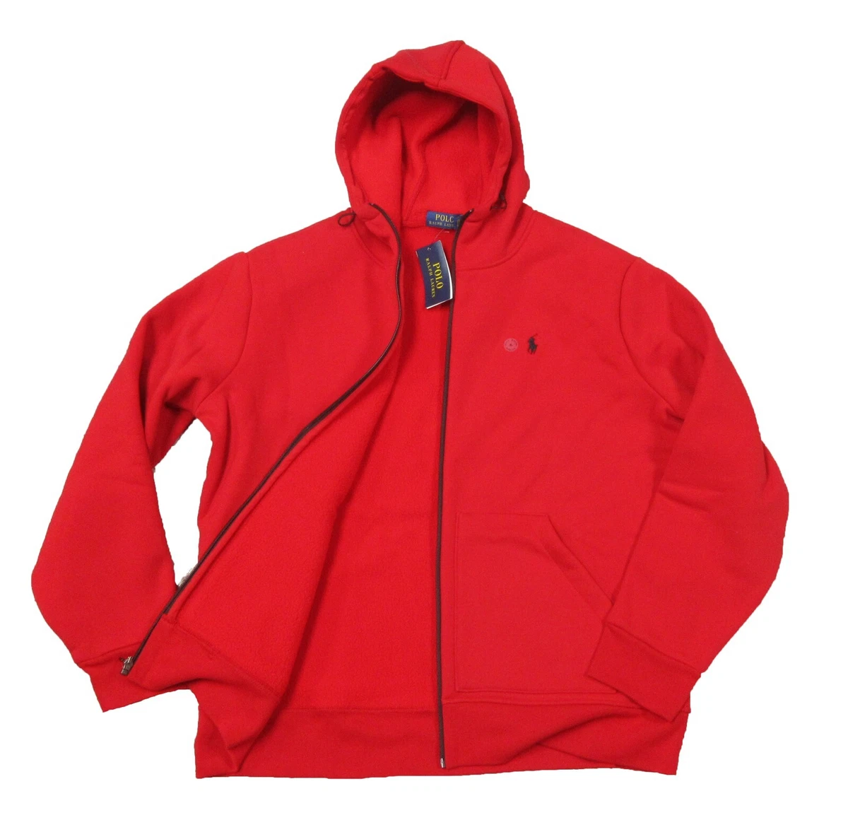 Polo Ralph Lauren Men's Red Double Knit Fleece Lined Full Zip Hoodie