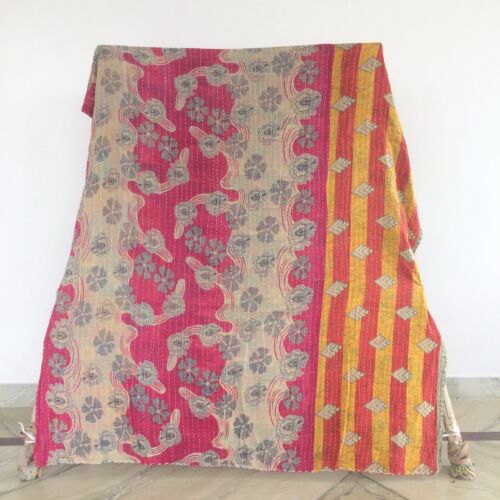 Indian Kantha Quilt Vintage Blanket Reversible Handmade Wholesale Lot 1 pc Throw - Picture 10 of 33