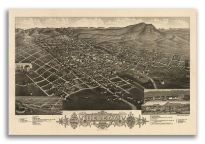 Helena Montana 1883 Historic Panoramic Town Map - 24x36