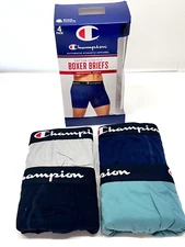 Champion Men's Boxer Briefs LARGE 4-Pack Cotton Stretch Navy/Green/Black/Gray