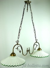 Lampadario liberty ottone brunito da soffitto 2 luci,vetri in ceramica l22012